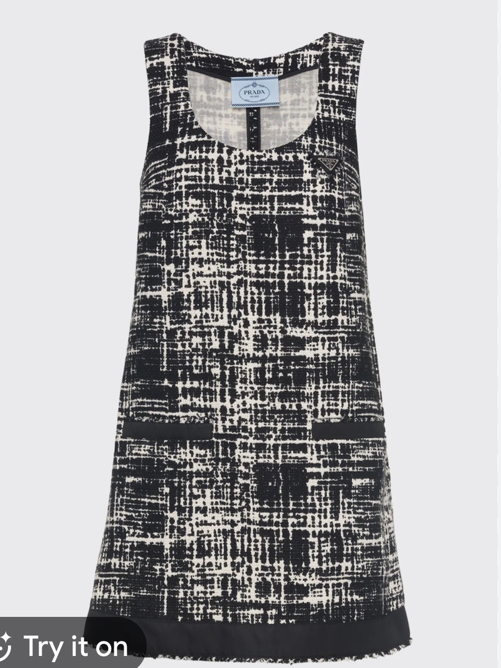 Prada tweed Black and White Sleeveless Shift Dress with re-nylon inserts
